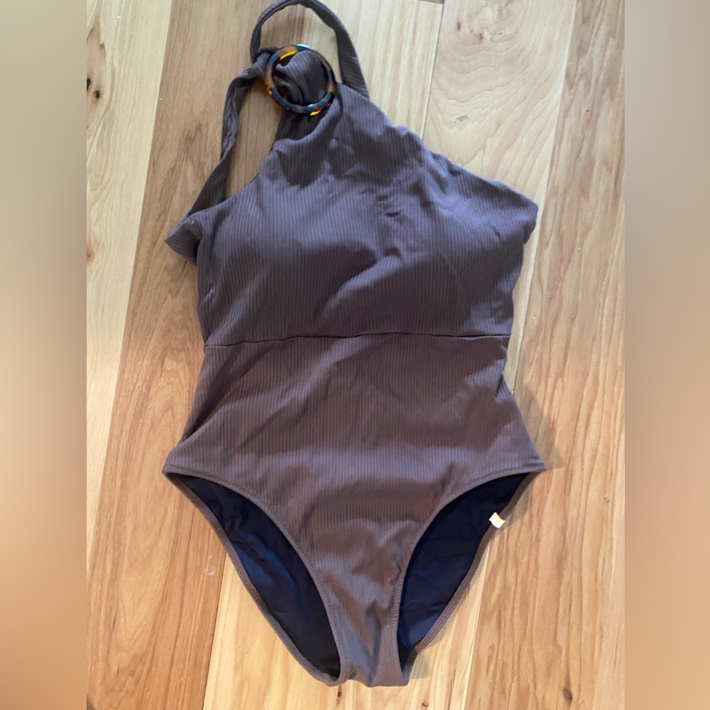 Summersalt one shoulder brown ribbed swimsuit